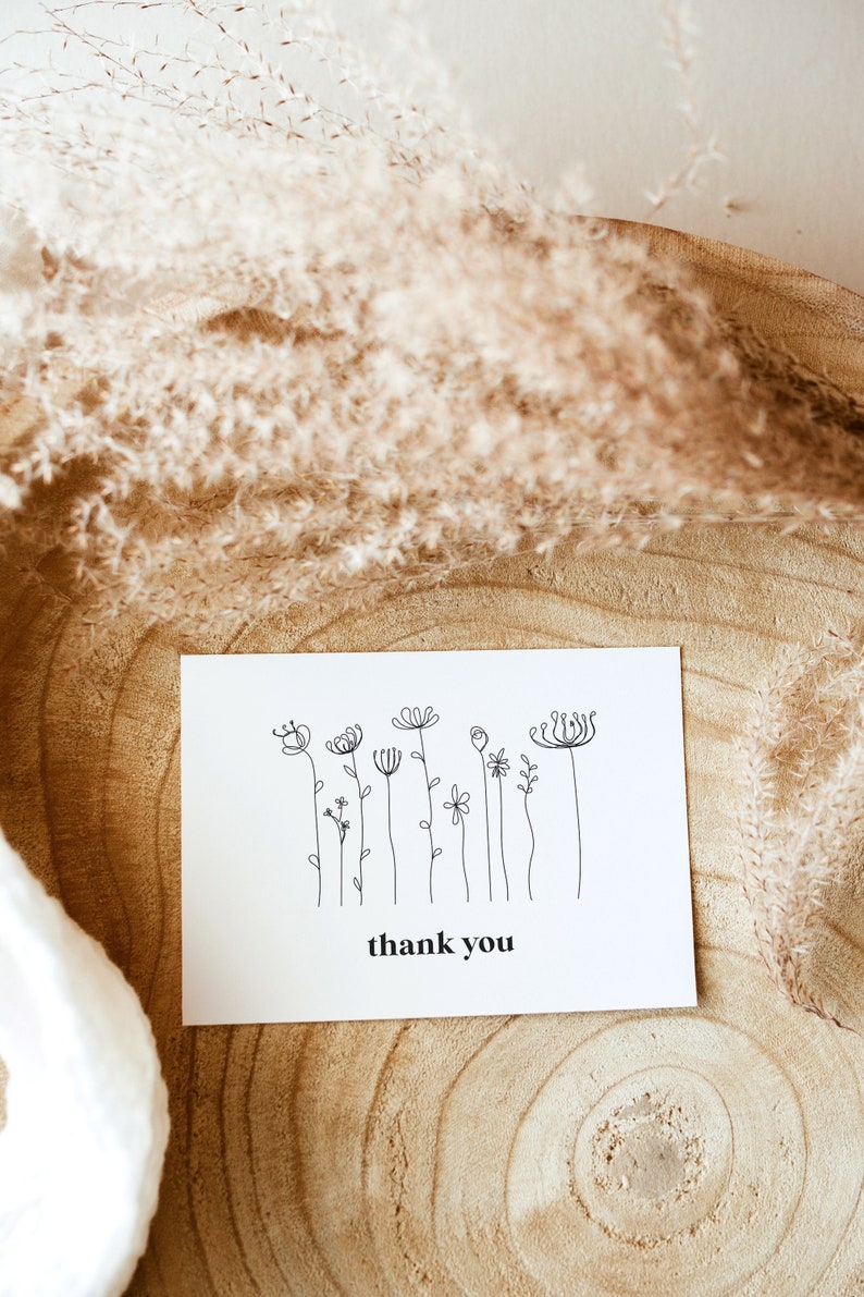 Wildflower Thank You Card, Bridal Shower Thank You Card, Wildflower Baby Shower Thank You Cards, Note Cards, Floral Wedding Thank You, ELIZA image 1