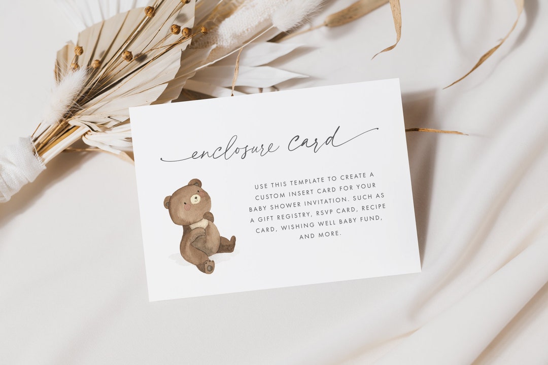Teddy Bear Enclosure Card Template, Cute Bear Note Card (instant ...
