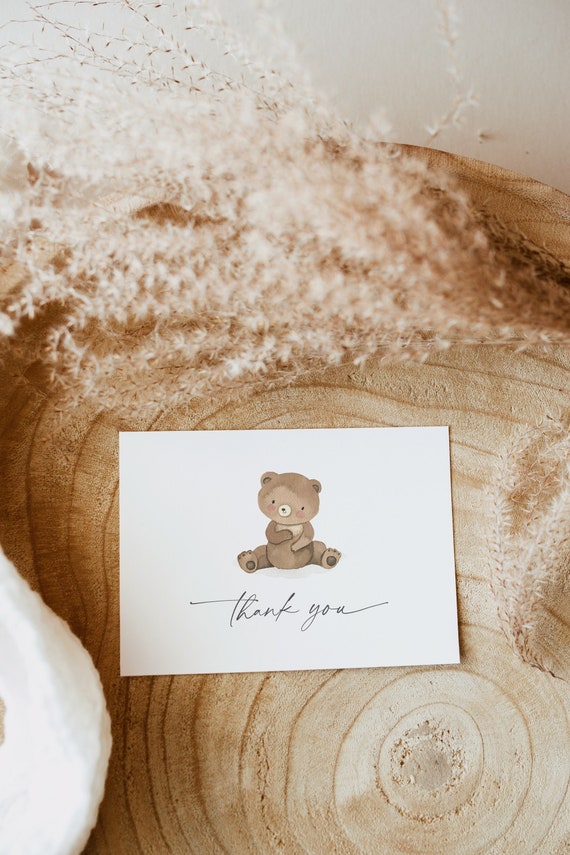 Teddy Bear Thank You Card, Baby Shower, Editable Template (Digital Download)