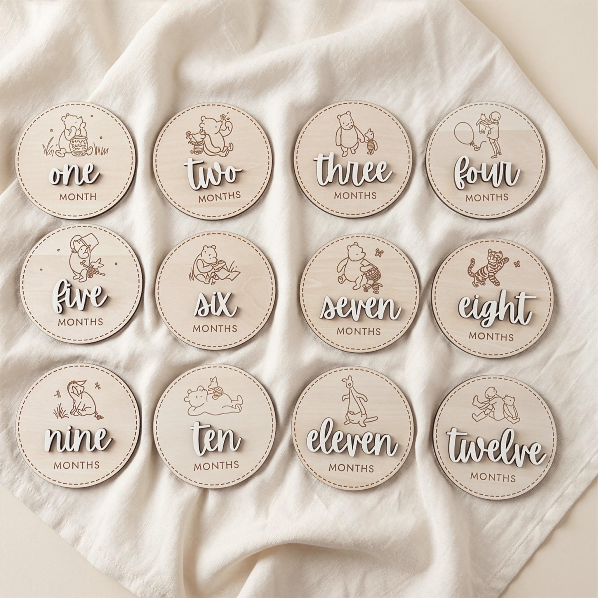 Winnie the Pooh Baby Milestone Discs: Hand-painted Wood Monthly Growth ...