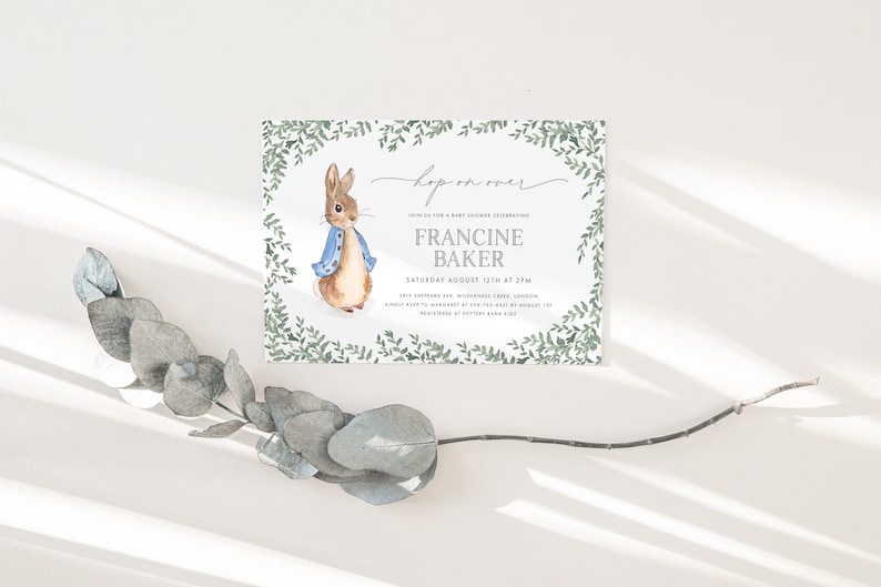 PETER Rabbit Baby Shower Invitation Template Minimalist Editable Rabbit Baby Shower Invite Printable Baby Bunny Invite