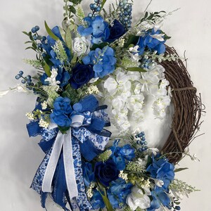 Luxurious Blue and White Floral Wreath With Elegant Ribbons - Perfect ...