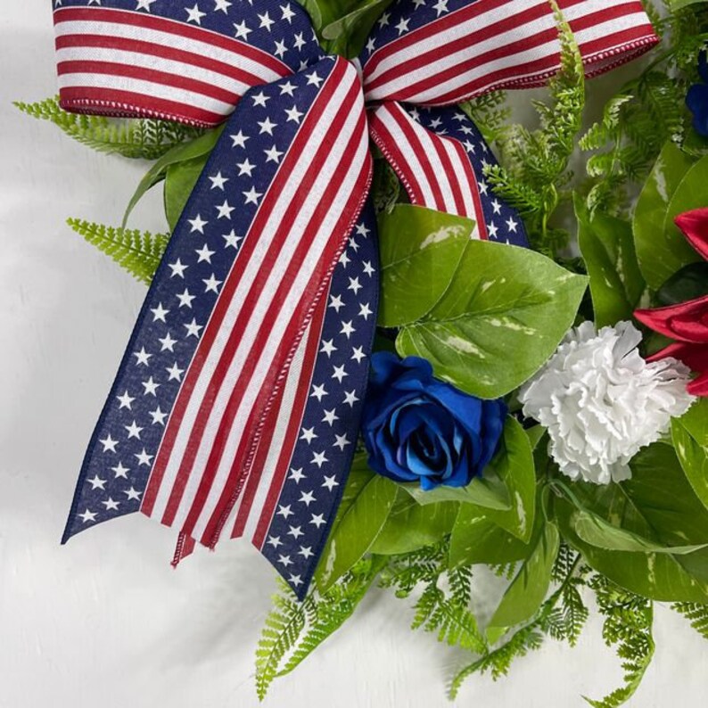 Patriotic Floral Wreath With Red, White, & Blue Silk Flowers and