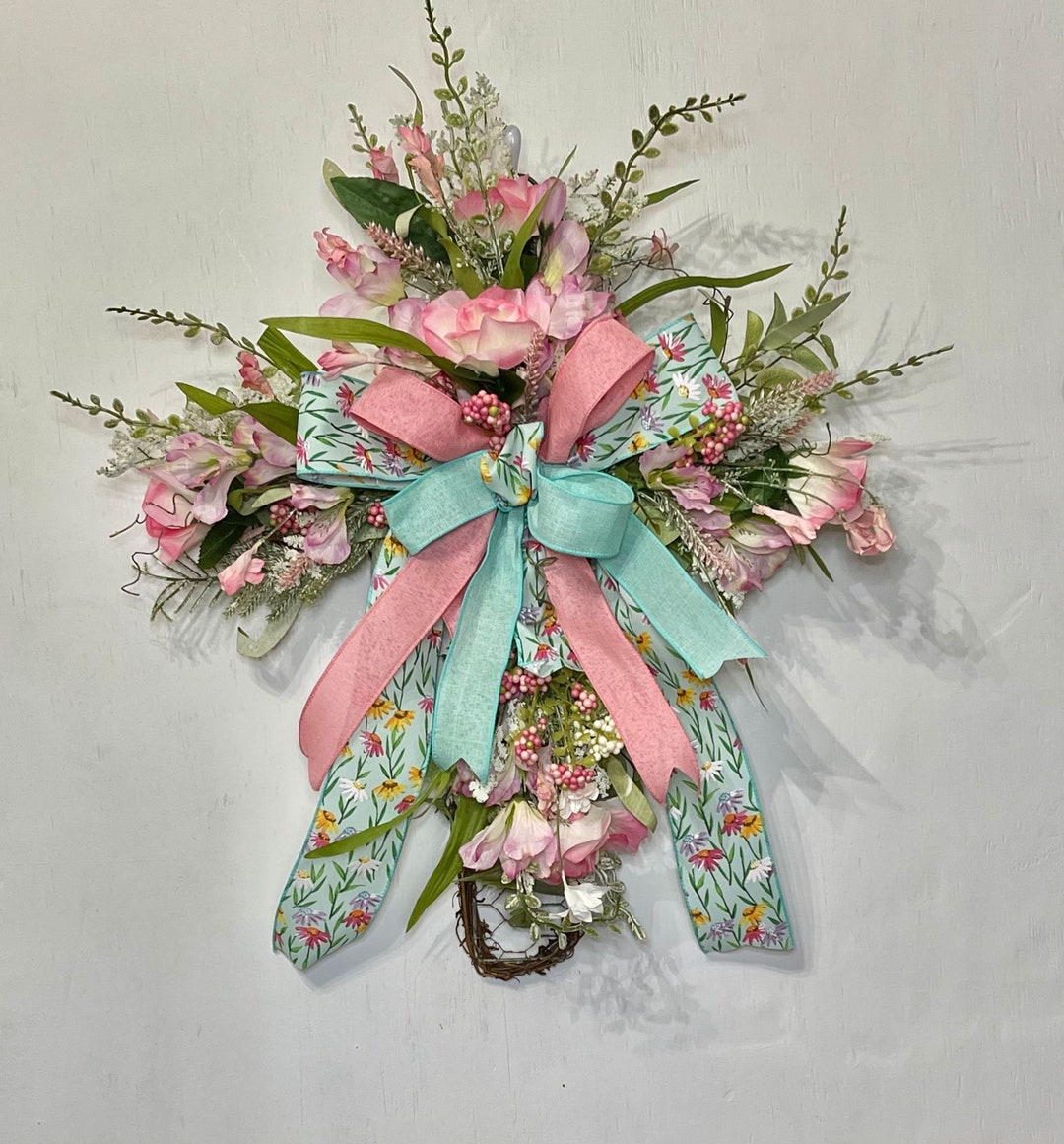 Floral Cross Hanger, Roses, Peony, Ribbon, Everyday, - Etsy