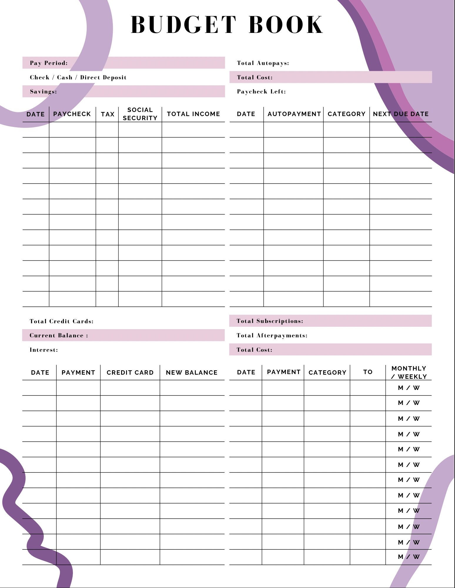 Budget Template Budgeting Template Budget Book Expense Etsy