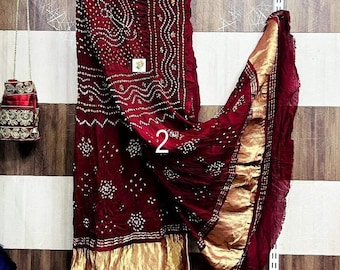 Ręcznie szyte Chandrakhani Bandhani, modalny jedwab Dupatta, organiczne kolory, wegański jedwab