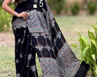 Ajrakh Modal Silk Full Real Mirror Work Saree, Handblock Print, Designer Fashion