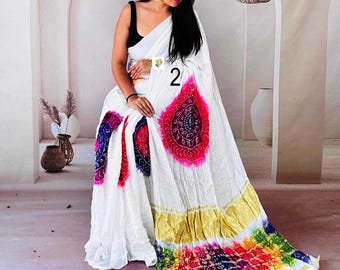 Multi Colour Barik Bandhani Modal Silk Saree, Zari Check Pallu, Organic Dyes, Skin Friendly