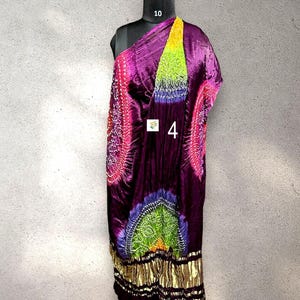 Trabajo Kasumba Bandhani hecho a mano, Dupatta de seda modal, Lagdi Patta, multicolores vegetales, moda femenina Dupatta No # 4