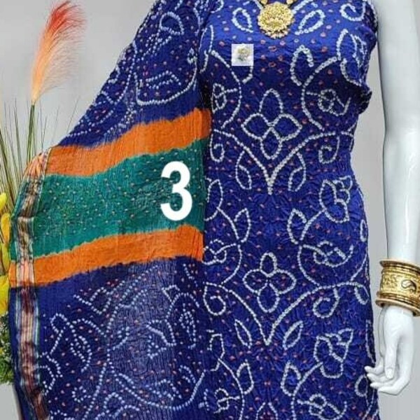 Traditional Full Bandhani Work Dress Material, With Dupatta And Bottom, Beautiful Colour Combonation, Partywear Dress For Women