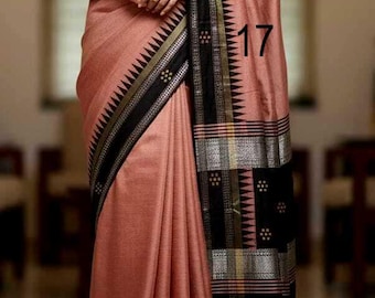 Handwoven Raw Silk Saree: Vidarbha Temple Border, Certified Silk