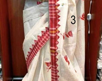 Pure Khadi Cotton Gamcha Applique Work Saree, Matching Gamcha Blouse, Womens Fashion
