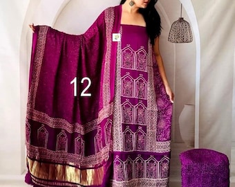 Traje de 3 piezas de seda modal Ajrakh pura, color orgánico, confección gratuita, vestido indio