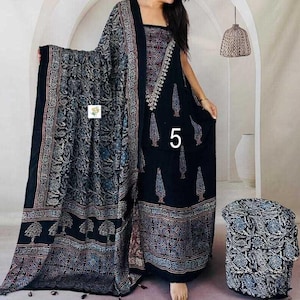 Modal Silk Ajrakh 3 Pcs Suit Set, Organic Colour, Free Stitching, Women's Fashion