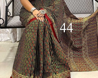 Hand block Ajrakh Print Modal Silk Saree, with Running BP, Organic Colors, Skin Friendly, Natural Dyed, Silk Sarees for Women