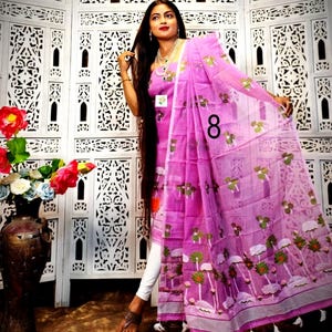 Handwoven Pure Cotton Jamdani 2pcs Suit Set, All Over Work, Free Stitching, Free Leggings