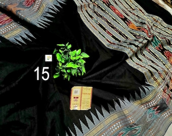 Handwoven Raw Silk Saree, Ikkat And Vidarbha Temple Border, Ikat Pallu, Silk Mark Certified