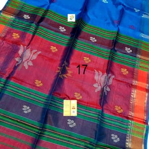 Sari de seda Kalakshetra tejido a mano, Katan Bishnupuri puro, certificado de marca de seda, estilo elegante Saree No # 17