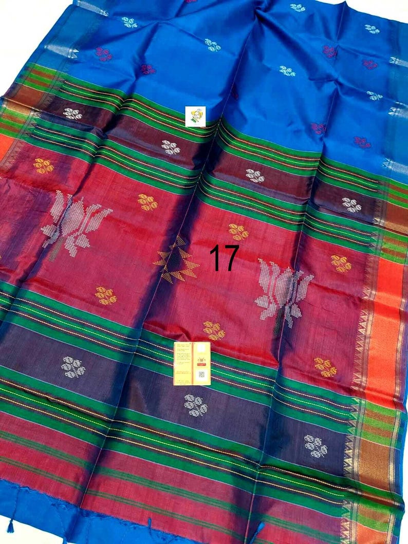 Sari de seda Kalakshetra tejido a mano, Katan Bishnupuri puro, certificado de marca de seda, estilo elegante Saree No # 17