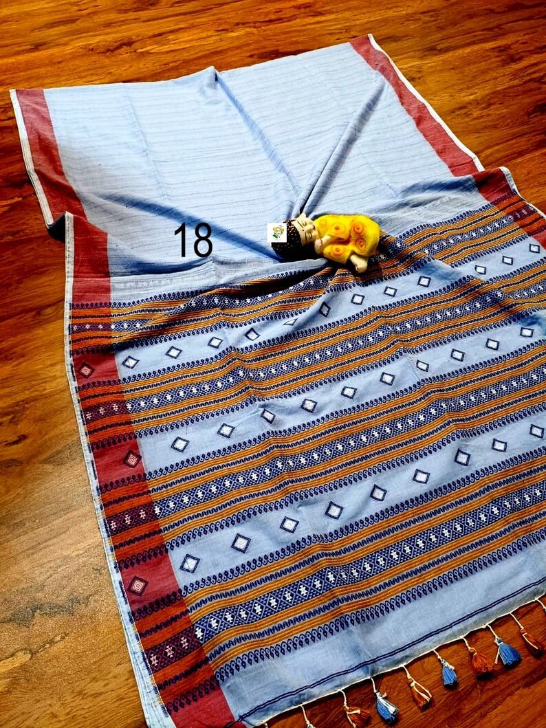 Handwoven Pure Khadi Cotton Designer Saree, Tassels, Cotton Sarees for Women Saree No # 18