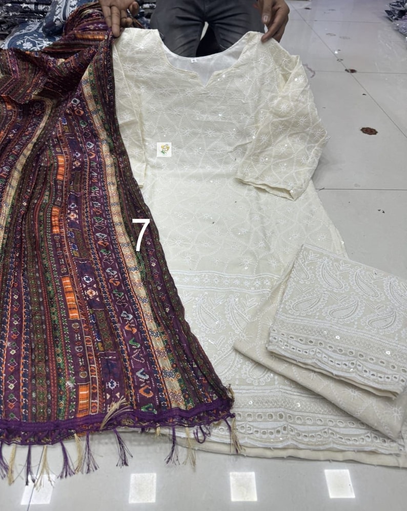 Women’s White Chikankari Embroidered Kurta Set with Palazzos – Elegant Ethnic Wear | Indiaista