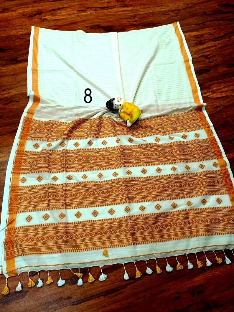 Handwoven Pure Khadi Cotton Designer Saree, Tassels, Cotton Sarees for Women Saree No # 8