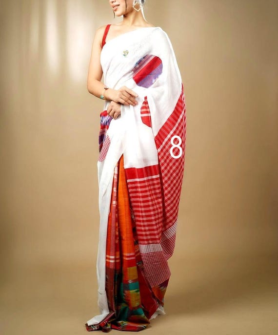 Pure Khadi Cotton Gamcha Saree With Distinctive Applique work Promoting Sustainable Fashion Vibrant Colours Cotton Sarees for Women