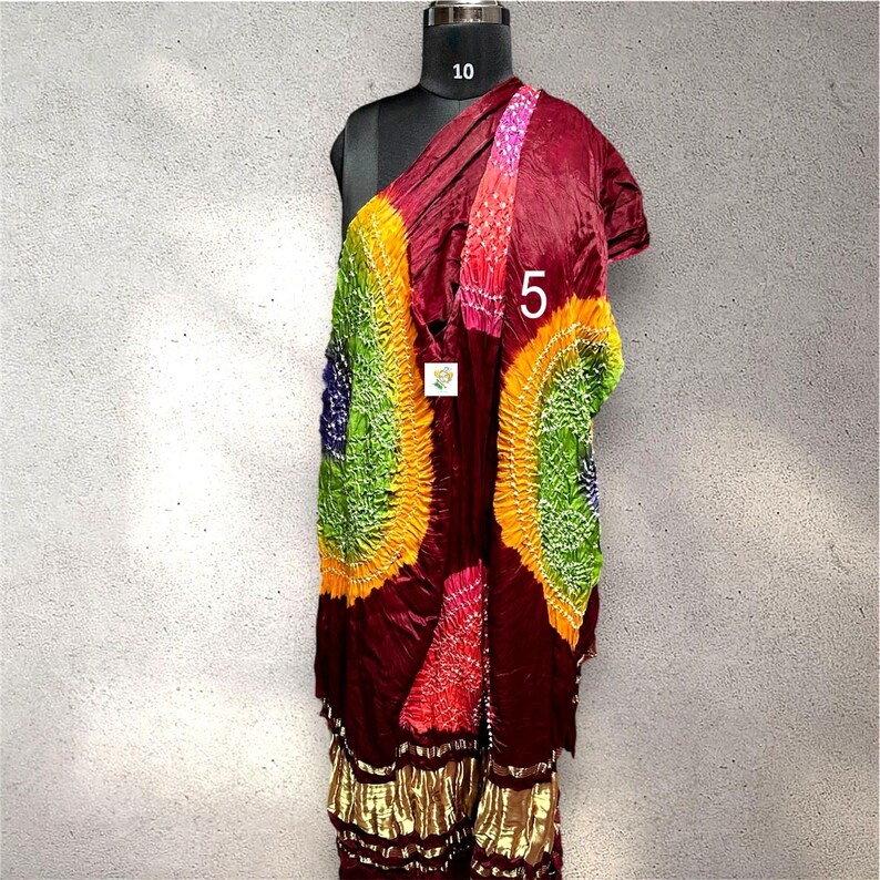 Trabajo Kasumba Bandhani hecho a mano, Dupatta de seda modal, Lagdi Patta, multicolores vegetales, moda femenina Dupatta No # 5