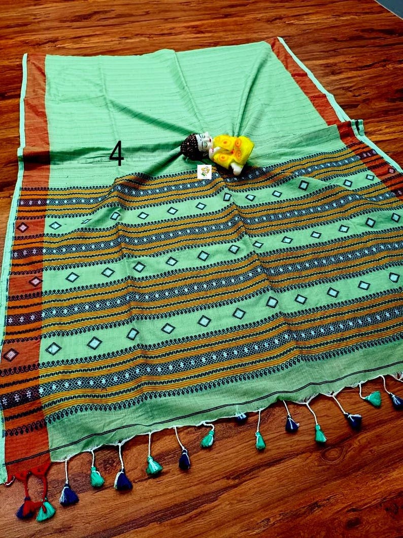 Handwoven Pure Khadi Cotton Designer Saree, Tassels, Cotton Sarees for Women Saree No # 4