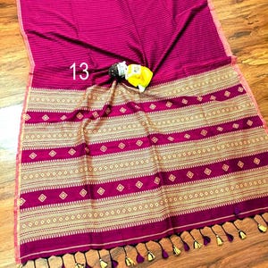 Handwoven Pure Khadi Cotton Designer Saree, Tassels, Cotton Sarees for Women Saree No # 13