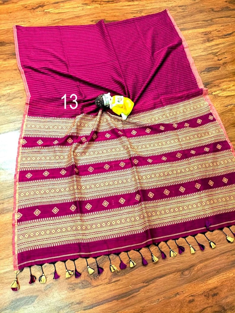 Handwoven Pure Khadi Cotton Designer Saree, Tassels, Cotton Sarees for Women Saree No # 13