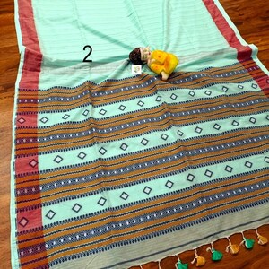 Handwoven Pure Khadi Cotton Designer Saree, Tassels, Cotton Sarees for Women Saree No # 2
