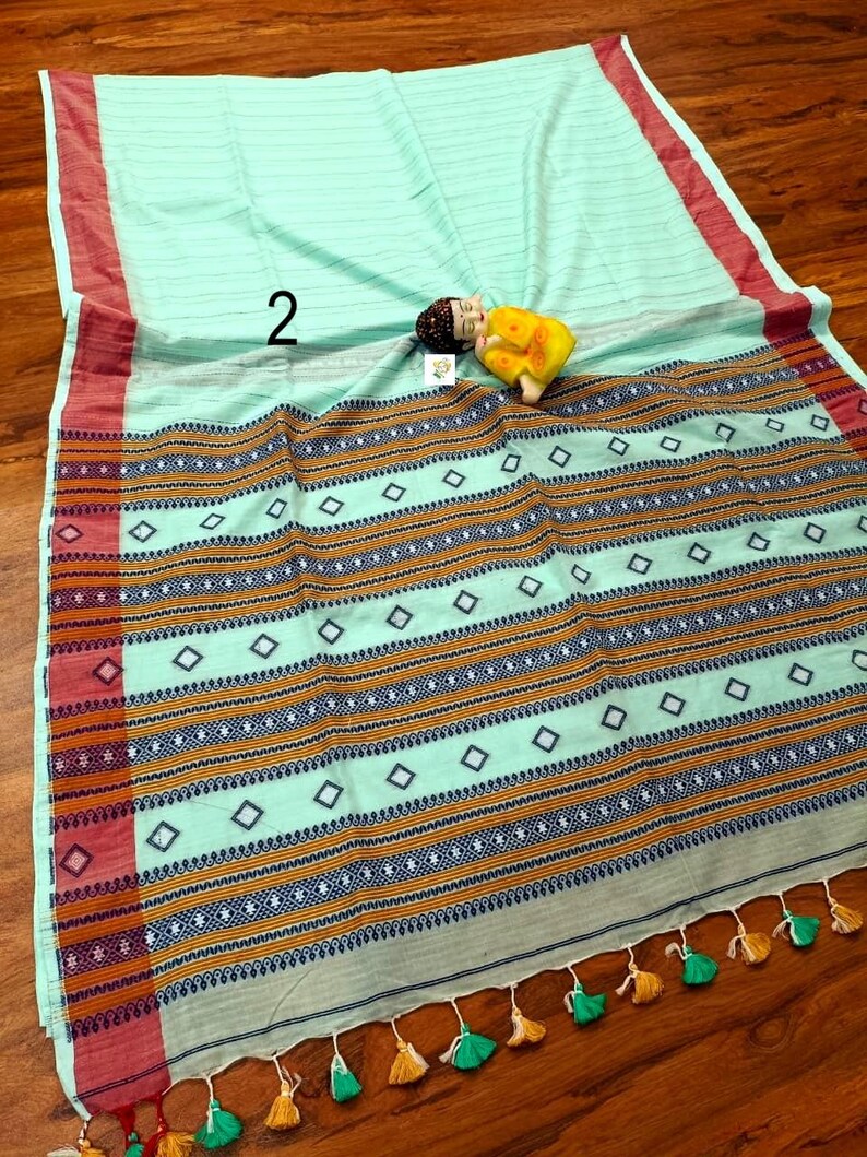 Handwoven Pure Khadi Cotton Designer Saree, Tassels, Cotton Sarees for Women Saree No # 2