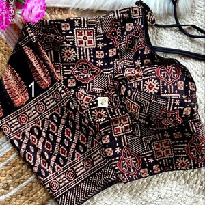 Sabyasachi Cut Ajrakh Designer Blouse, Handblock Print, Pure Cotton With Lining, Full Sleeve, Padded Blouse, Ready to Wear, Blouse For Women