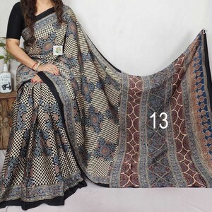 Pure Hand block Print Ajrakh Modal Silk Saree, with Running BP, Organic Colors, Skin Friendly, Natural Dyed, Silk Sarees for Women