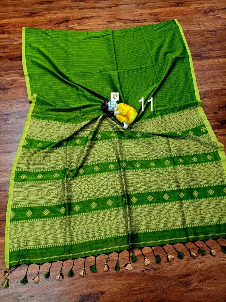 Handwoven Pure Khadi Cotton Designer Saree, Tassels, Cotton Sarees for Women Saree No # 11