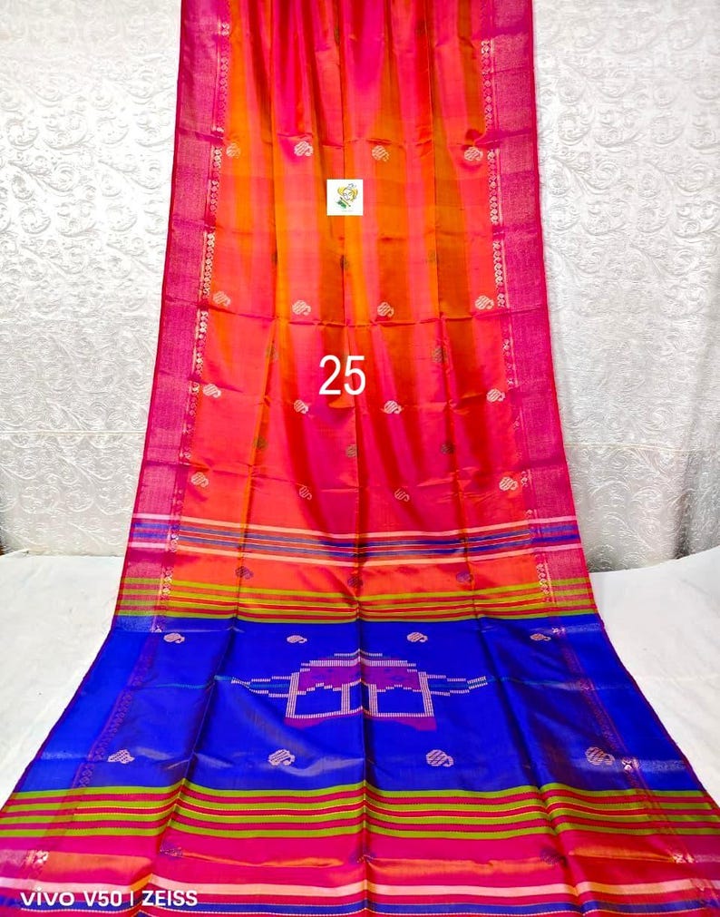 Sari de seda Kalakshetra tejido a mano, Katan Bishnupuri puro, certificado de marca de seda, estilo elegante Saree No # 25