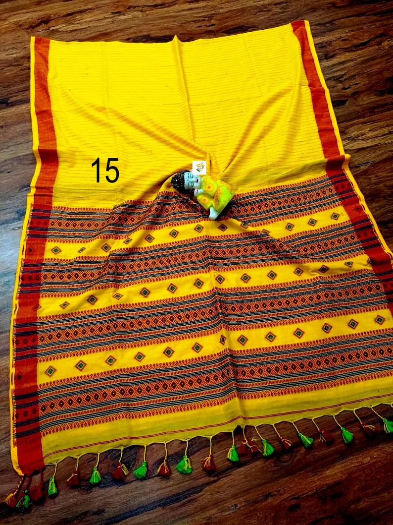 Handwoven Pure Khadi Cotton Designer Saree, Tassels, Cotton Sarees for Women Saree No # 15