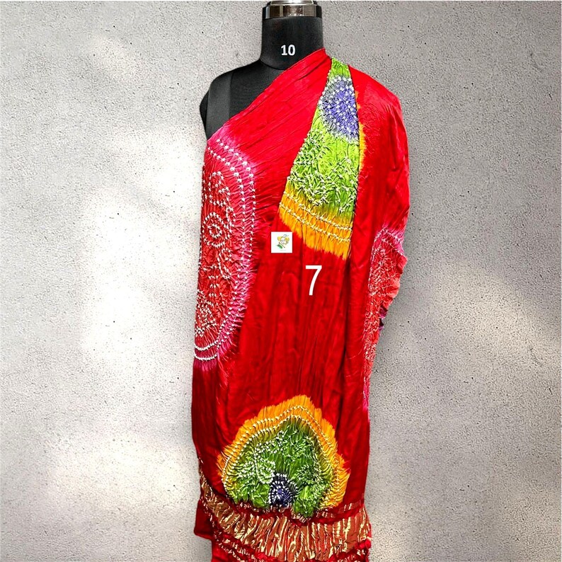 Trabajo Kasumba Bandhani hecho a mano, Dupatta de seda modal, Lagdi Patta, multicolores vegetales, moda femenina Dupatta No # 7