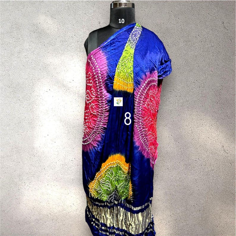 Trabajo Kasumba Bandhani hecho a mano, Dupatta de seda modal, Lagdi Patta, multicolores vegetales, moda femenina Dupatta No # 8