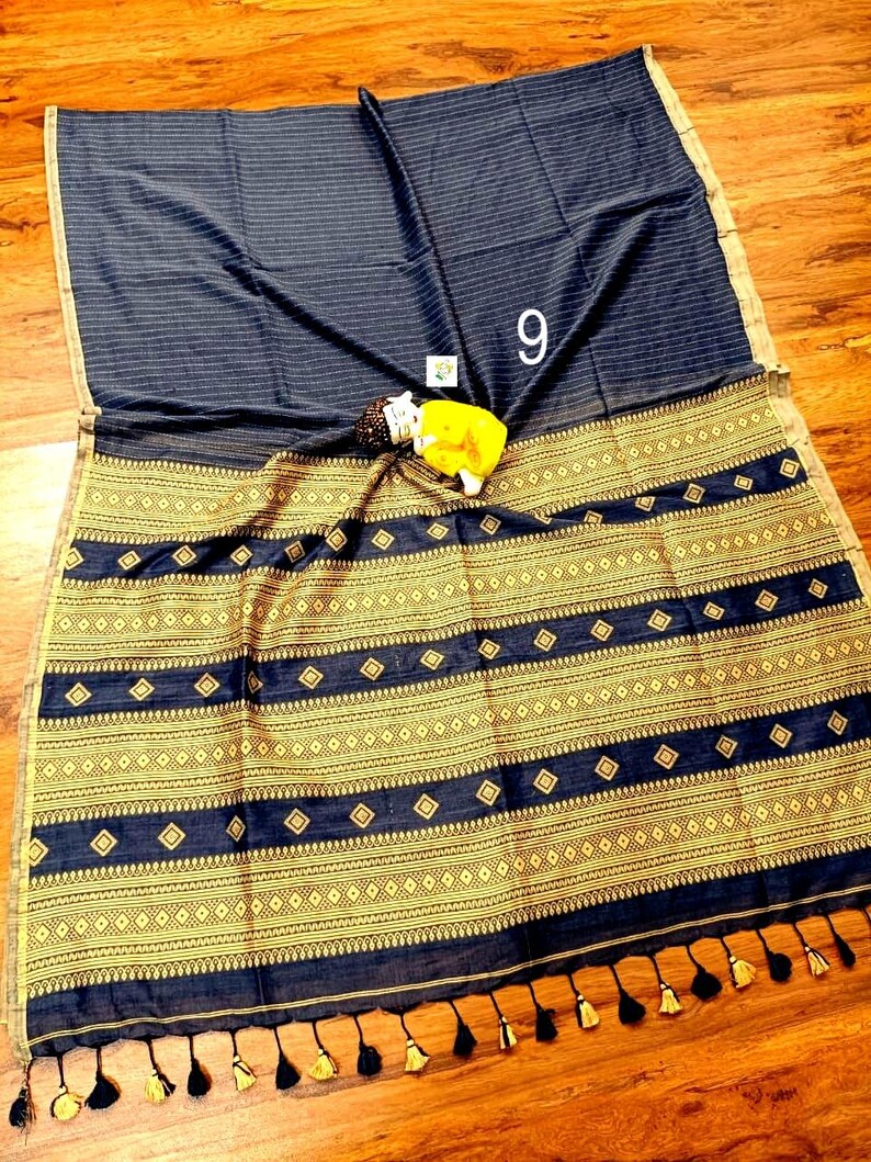 Handwoven Pure Khadi Cotton Designer Saree, Tassels, Cotton Sarees for Women Saree No # 9