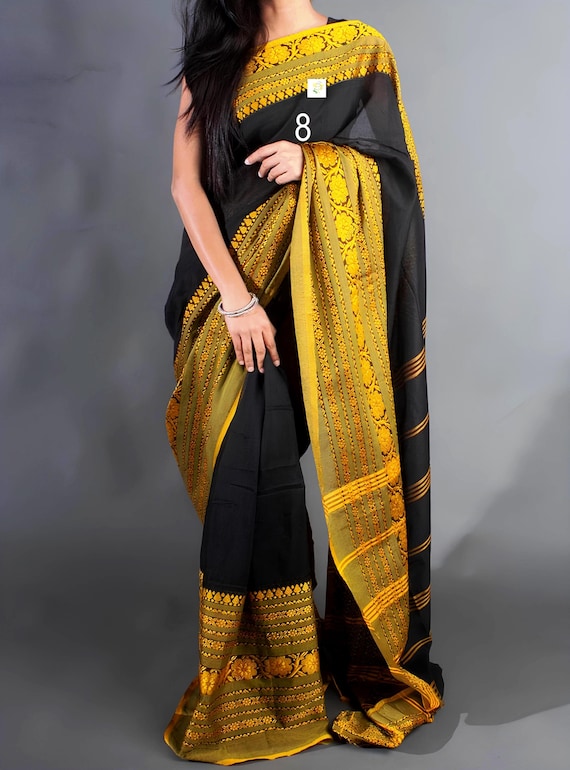 Pure Khadi Cotton Begampuri Saree, Handwoven Border, Promoting Sustainable Fashion, Cotton Sarees for Women