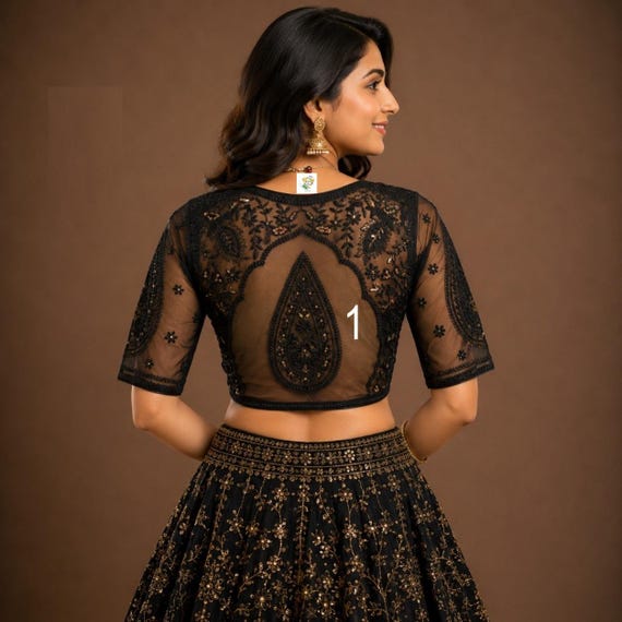 Celebrity Style Partyware Net Blouse, Thread Work With Sequins, Cotton Lining, Padded