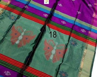 Handwoven Kalakshetra Silk Saree, Pure Bishnupuri Katan, Silk Mark Certified, Elegant In Style