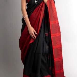 Reiner Khadi Baumwoll-Begampuri-Sari, handgewebte Bordüre, Förderung nachhaltiger Mode, Baumwoll-Sari für Frauen Saree No # 9
