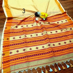 Handwoven Pure Khadi Cotton Designer Saree, Tassels, Cotton Sarees for Women Saree No # 3