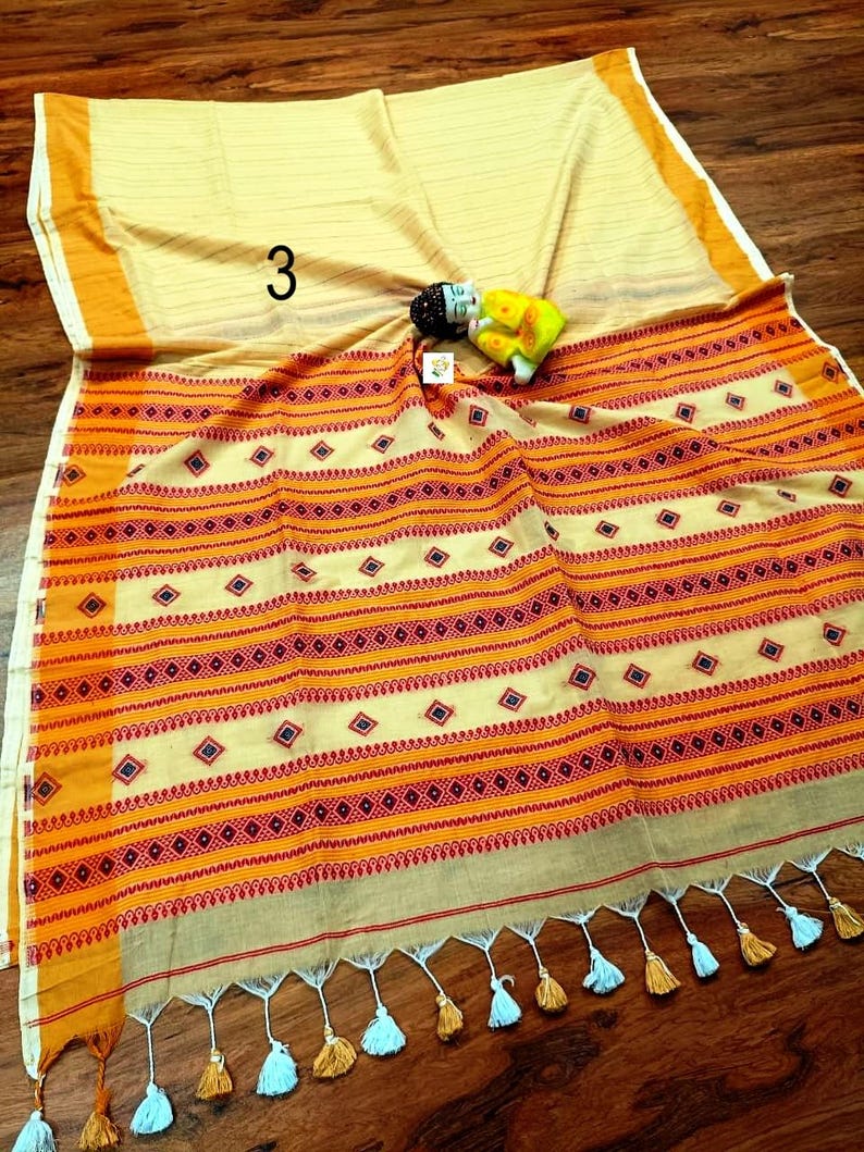 Handwoven Pure Khadi Cotton Designer Saree, Tassels, Cotton Sarees for Women Saree No # 3