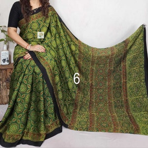 Pure Hand block Print Ajrakh Modal Silk Saree, with Running BP, Organic Colors, Skin Friendly, Natural Dyed, Silk Sarees for Women