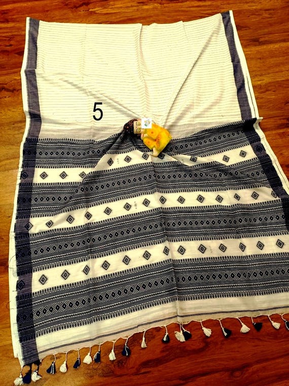 Handwoven Pure Khadi Cotton Designer Saree, Tassels, Cotton Sarees for Women
