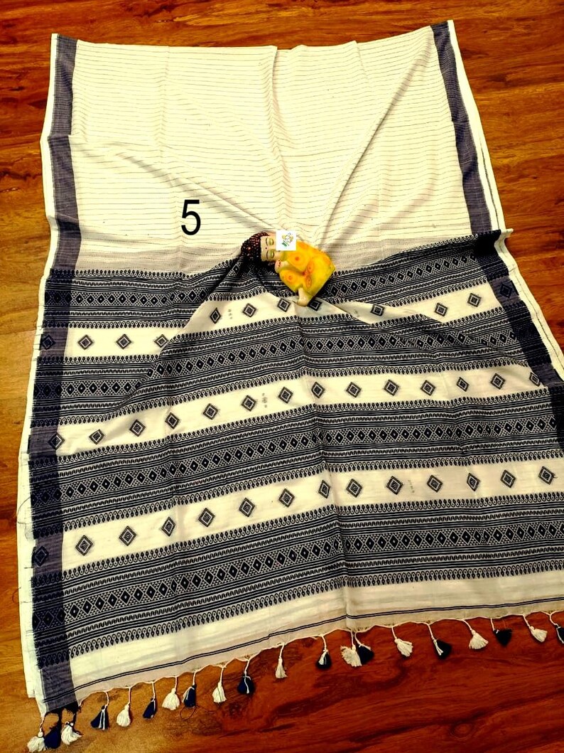 Handwoven Pure Khadi Cotton Designer Saree, Tassels, Cotton Sarees for Women Saree No # 5